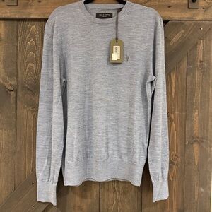NWT! ALLSAINTS Men's MODE MERINO CREW NECK RAMSKULL SWEATER in Ceramic Blue Marl